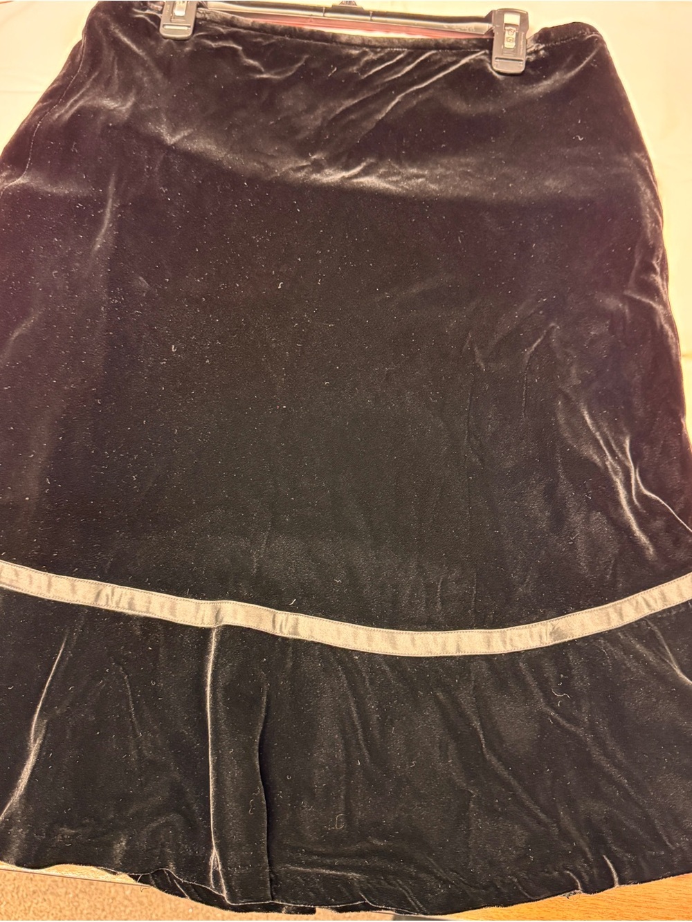 LOFT Black Velvet A-Line Skirt with Trim